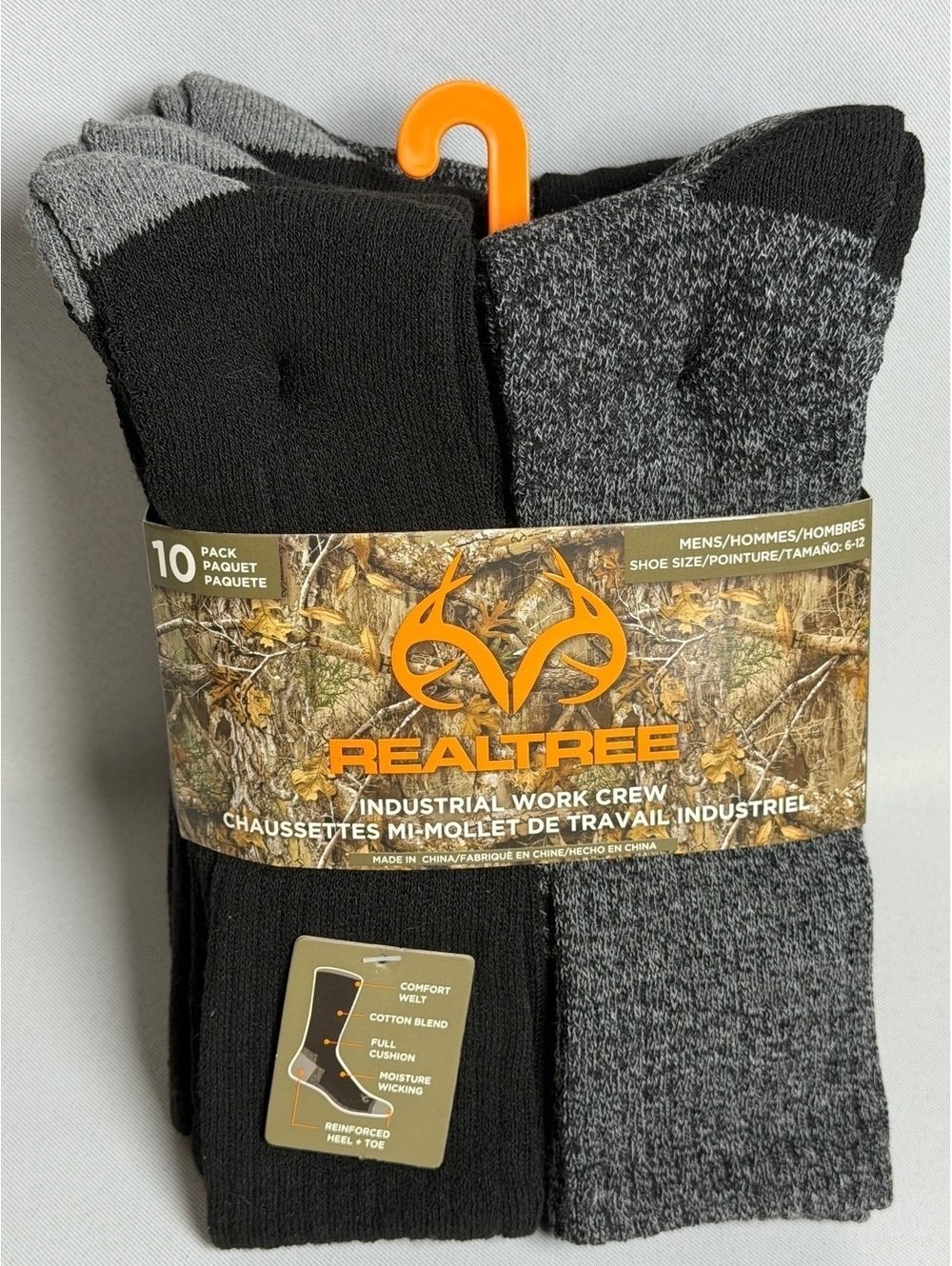 Realtree Industrial Work Crew Socks 10-Pack for Men Size 6-12